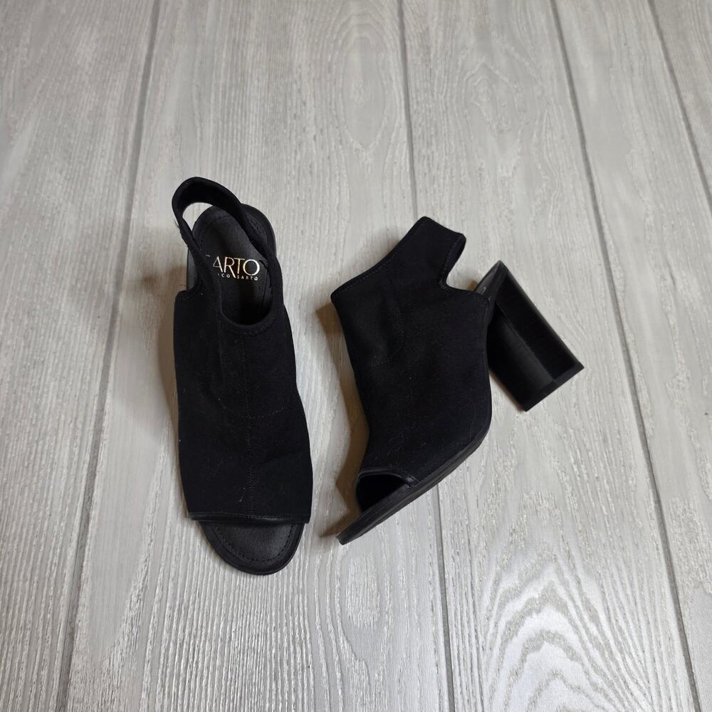Franco Sarto Black Solano Open Toe Heeled Booties Size 7